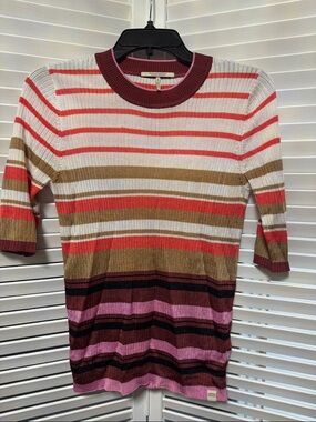 Scotch & Soda Striped Crewneck Top in Burgundy, Red & Cream